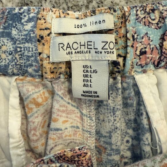 Rachel Zoe Womens Linen Resort Patchwork Wide Leg Pants Size L Prep Beach Paisle - Picture 11 of 13